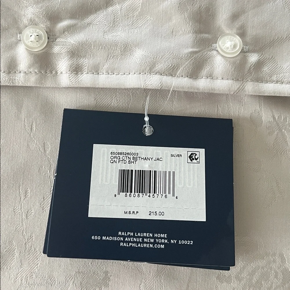 Ralph Lauren Home Bethany Jacquard Organic Cotton Queen Fitted Sheet Silver, NWT
